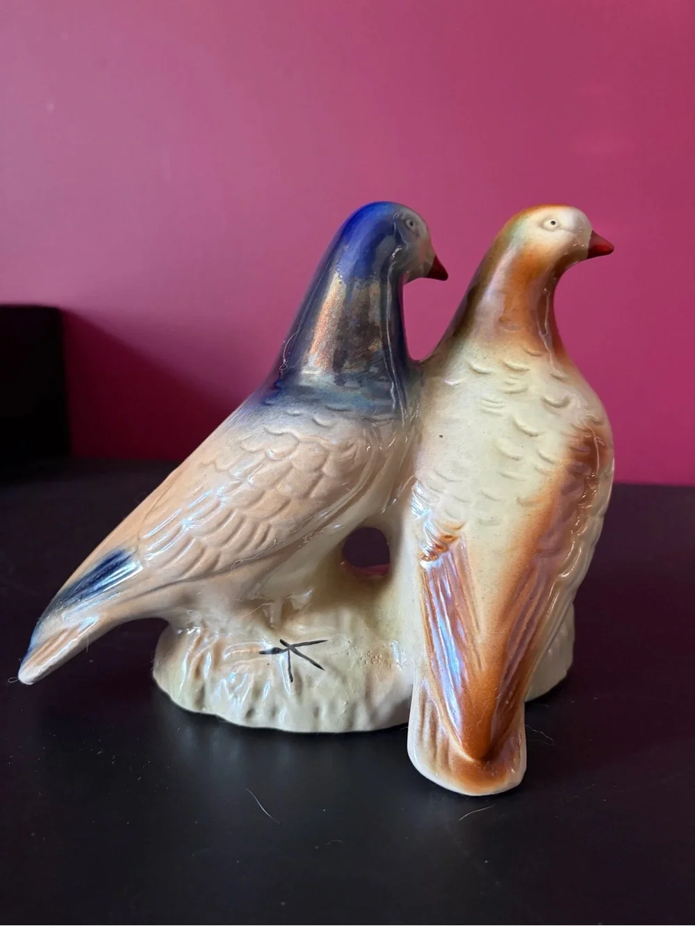 Ceramic Two- Dove Figurine in Cream and Blue